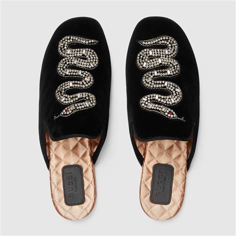 gucci velvet snake slippers|GUCCI Velvet Crystal Snake Embroidered Womens Slippers .